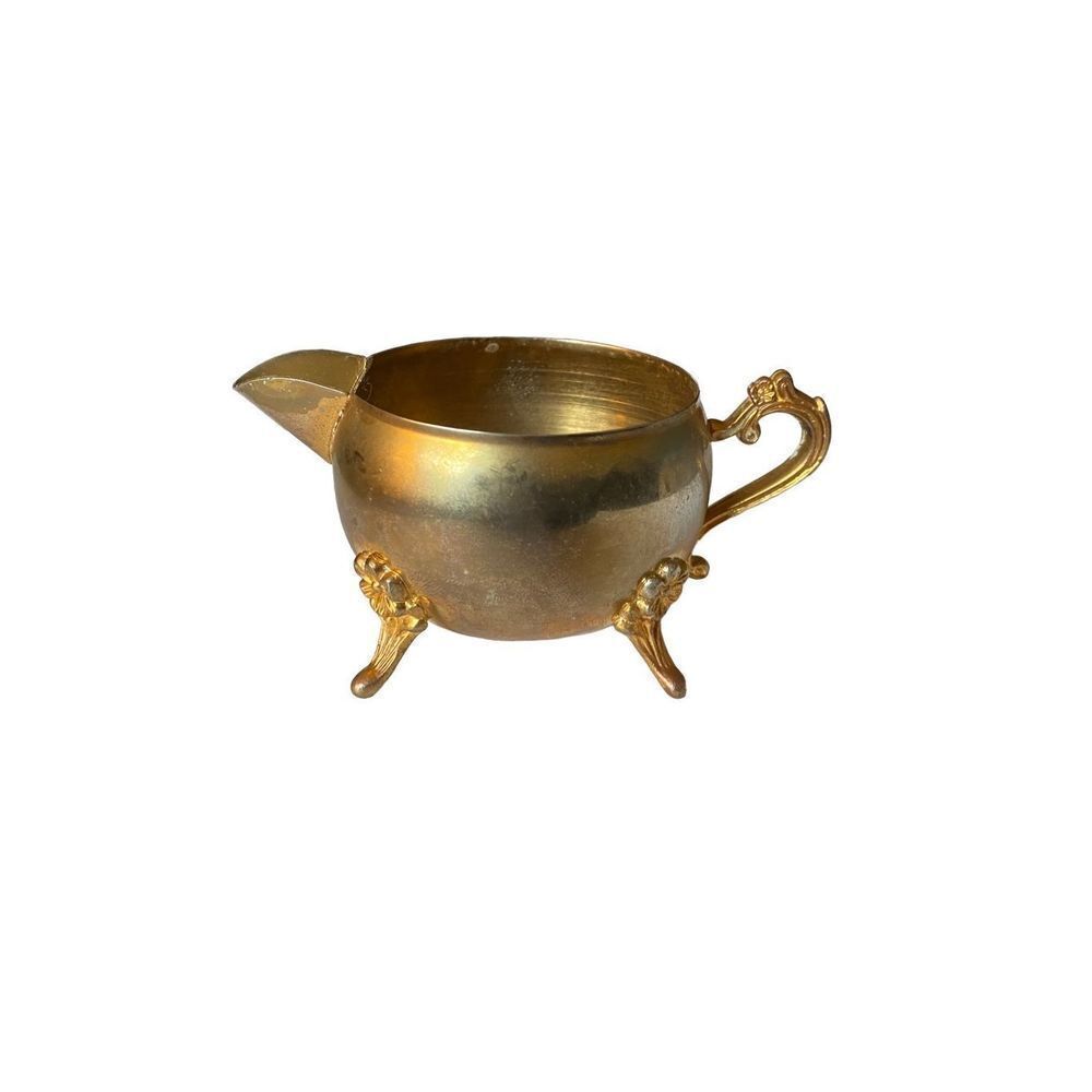Vintage, small, brass pitcher floral, detail, 2 1/2 x 5